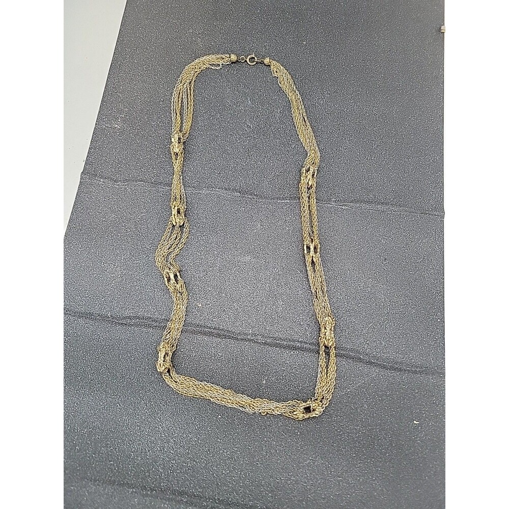 Vtg Long Hobe Goldtone Multi Strand Link Necklace Silver Tone 30" Long